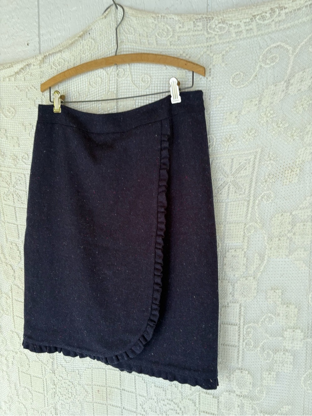Talbots Deep Blue Mini Wrap Skirt with Ruffle Edge
